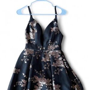 Fashion Nova Black and Silver Floral Mini Dress